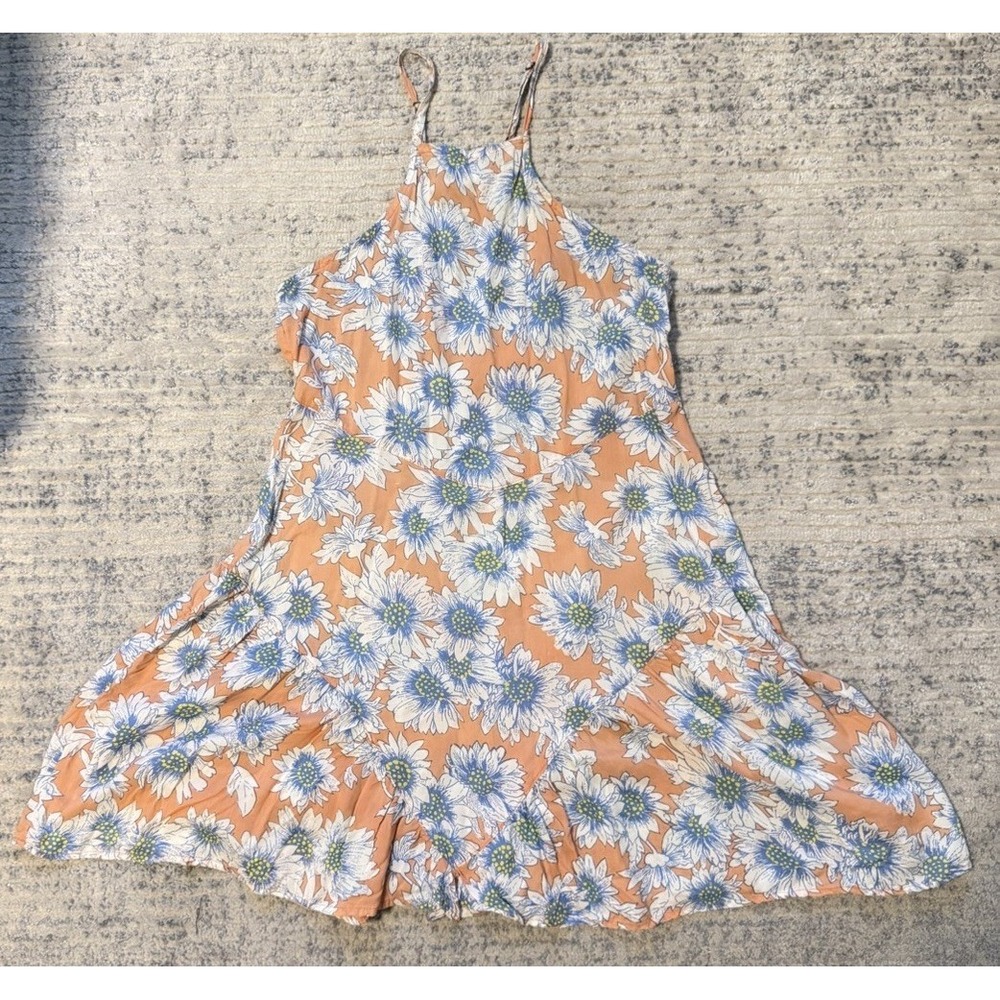 O'neill‎ Floral Mini Dress Floaty Strap Open Back Women's Size Small Peach Blue